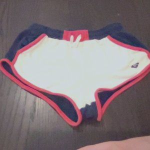 Roxy beach booty shorts, size xxs , blue white and red